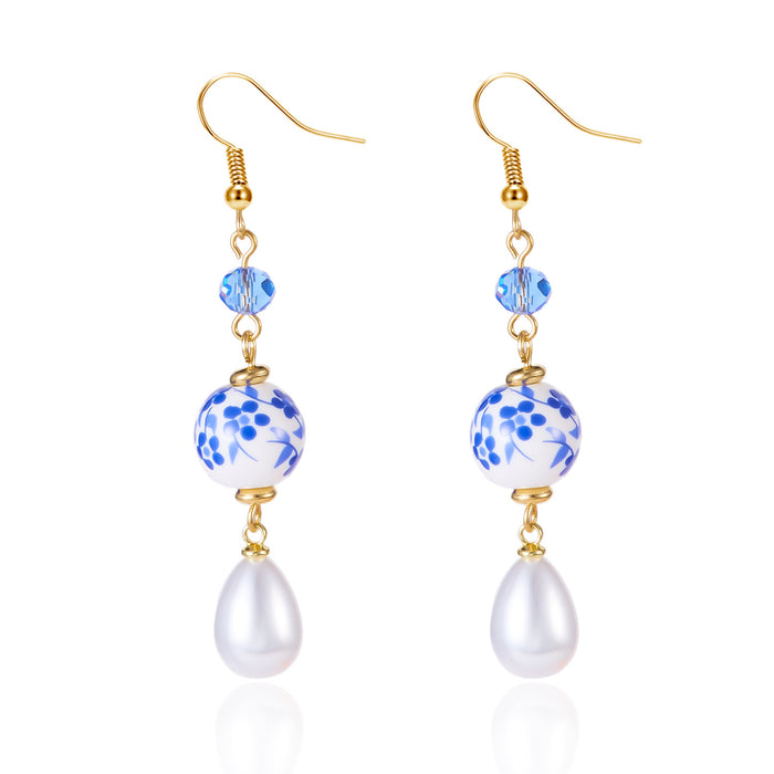 Wholesale Floral Bow Earrings Jewelry Ceramic Pendant Tassel Earrings