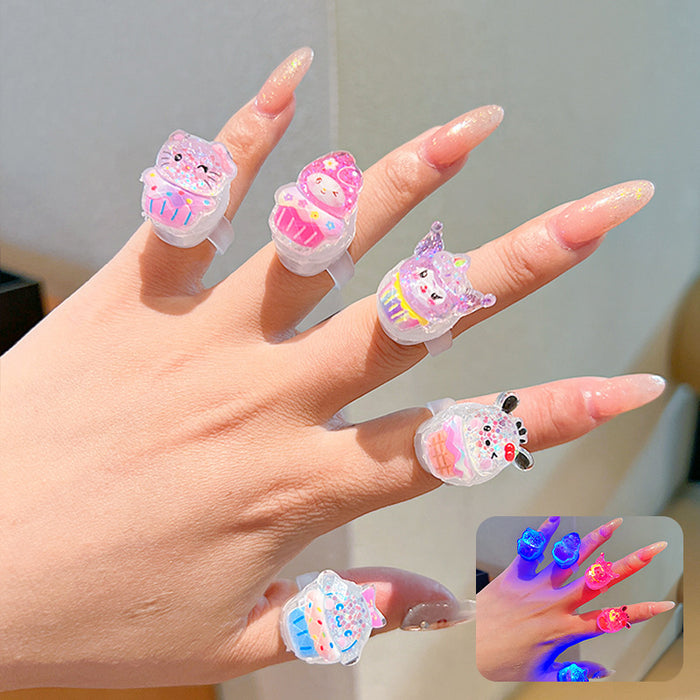 Wholesale Children' s Luminous Cartoon Ring Girls'  Birthday Gift Little Girl' s Cute Jewelry Ring Jewelry