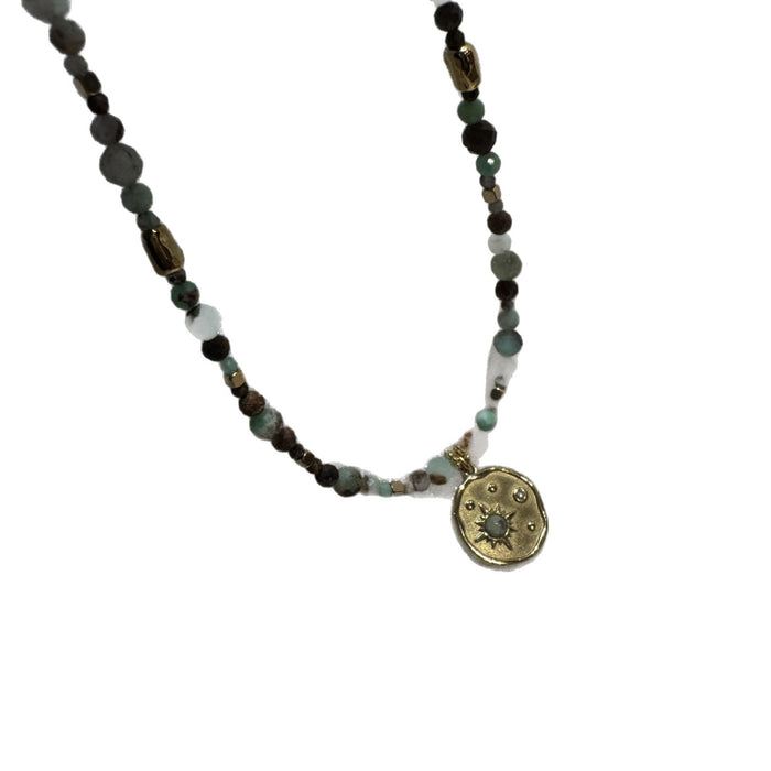 Wholesale Natural stone bead necklace light luxury niche retro red patterned stone layered turquoise high-end necklace