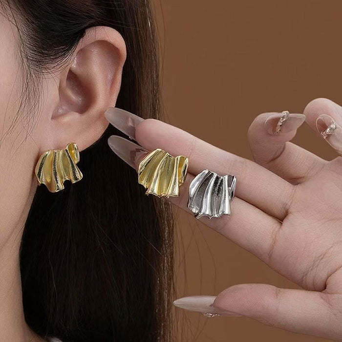 Wholesale Asymmetrical Pleated Earrings Metal Ins Cool Style Earrings Wavy Earrings