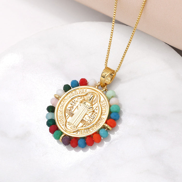 Wholesale  Jewelry  Madonna Pendant Necklace Women's  Gold-plated Rice Bead Clavicle Chain