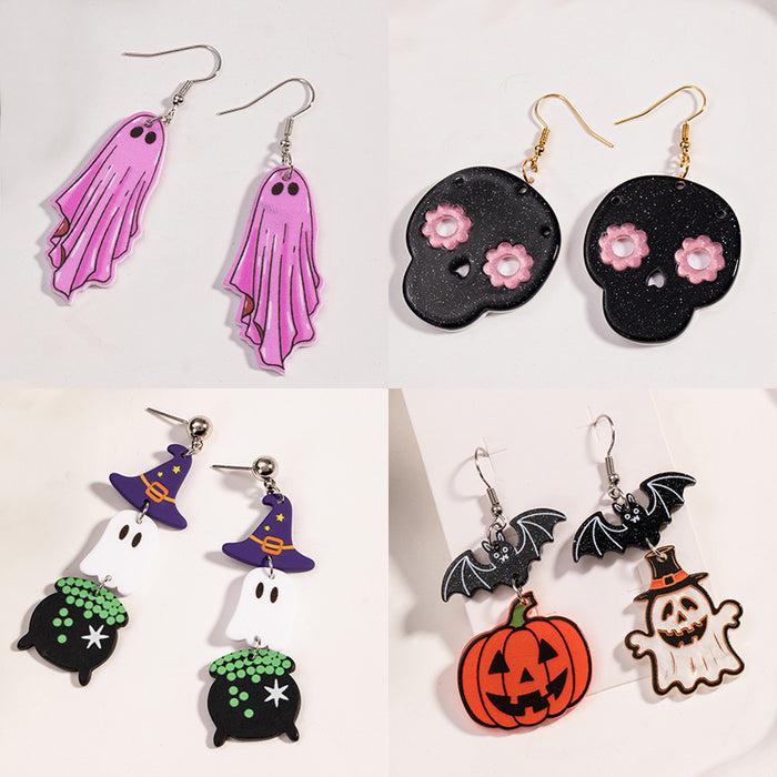 Wholesale Acrylic Funny  Earrings Ghost Skull Magic Hat Earrings Pendants Earrings