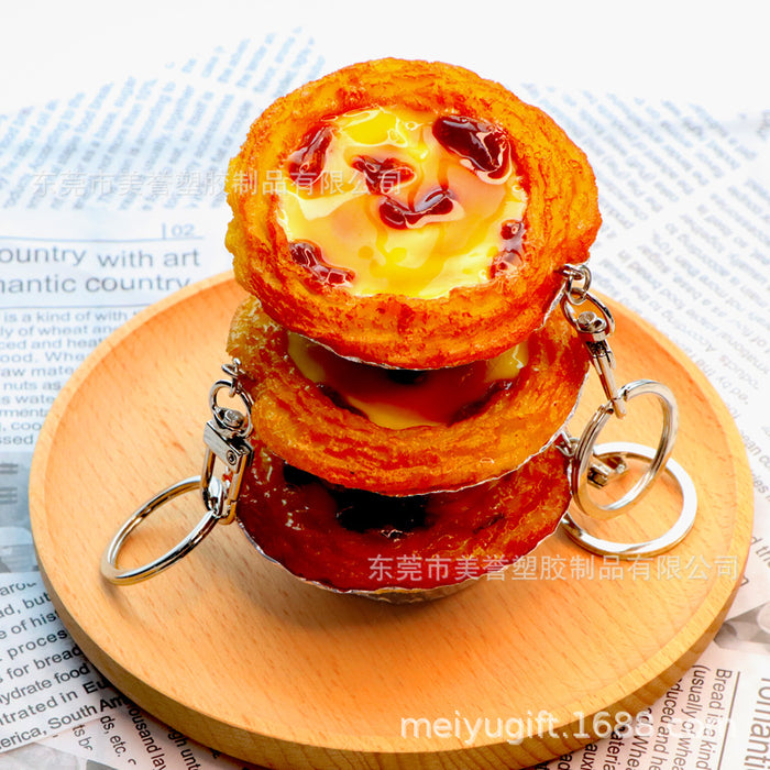 Wholesale Resin Egg Tart Keychain Realistic Dessert Model Boutique Resale MOQ≥2