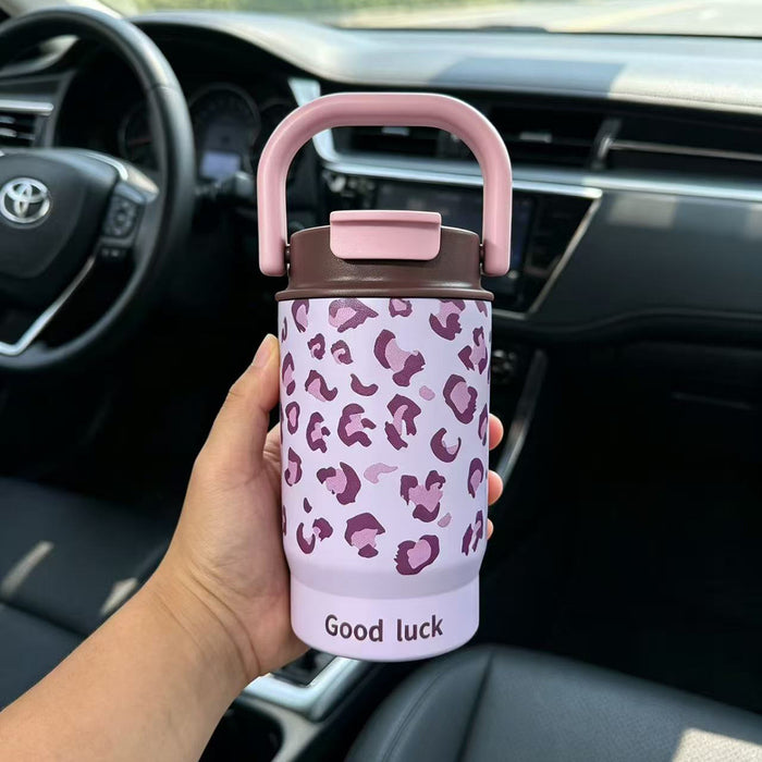 Wholesale 316 Stainless Steel Insulated Coffee Cup With Handle Leopard Print Portable For Everyday Gift