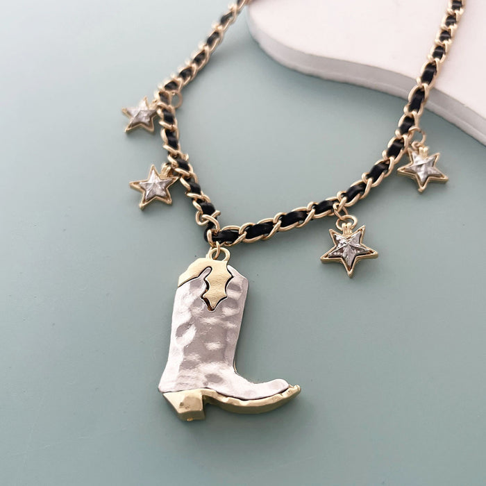 Wholesale Western Denim Style Personalized Alloy Ancient Silver Boots Pendant Necklace