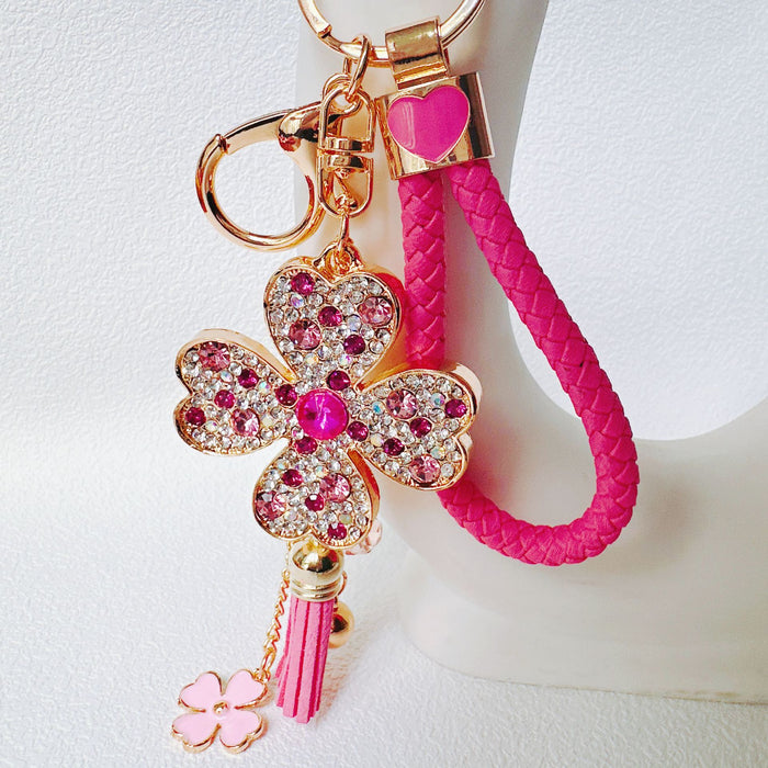 Wholesale Rhinestone Satellite Stone Four-leaf Clover Zinc Alloy Keychain JDC-KC-ZhanLun005