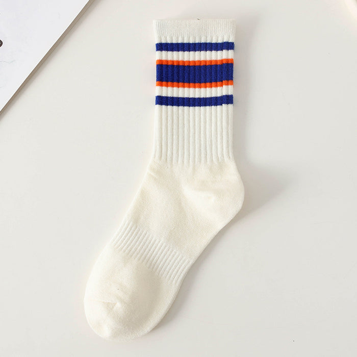Wholesale Women's mid tube cotton socks, women's long socks with simple stripes, comfortable and breathable mid tube socks