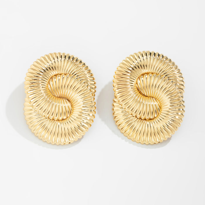 Wholesale Exaggerated Earrings Twisted Corrugated Metal Geometric Large Stud Earrings