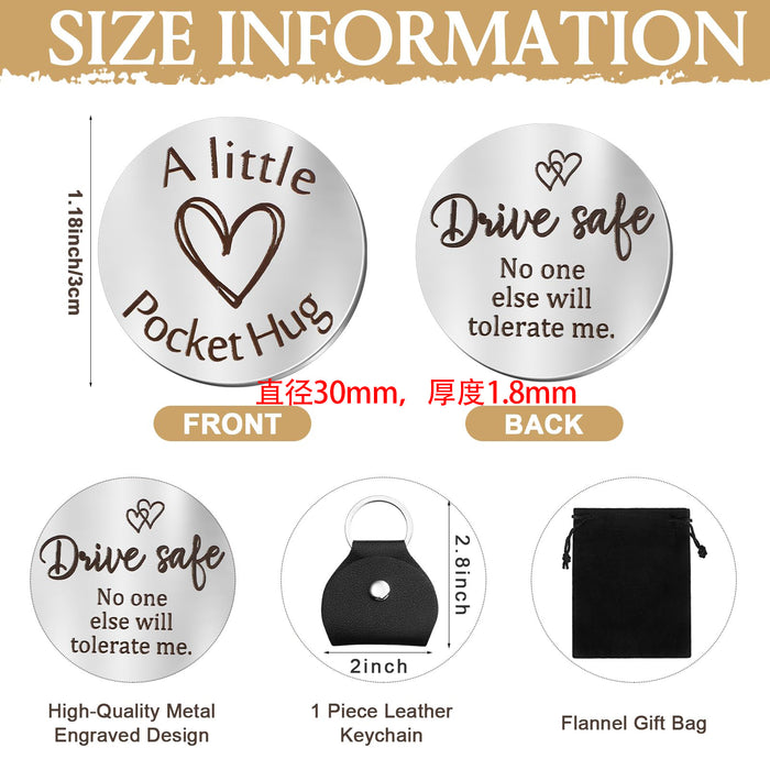 Wholesale Round leather keychain with stainless steel double-sided engraved lettering and heart shaped circular leather keychain