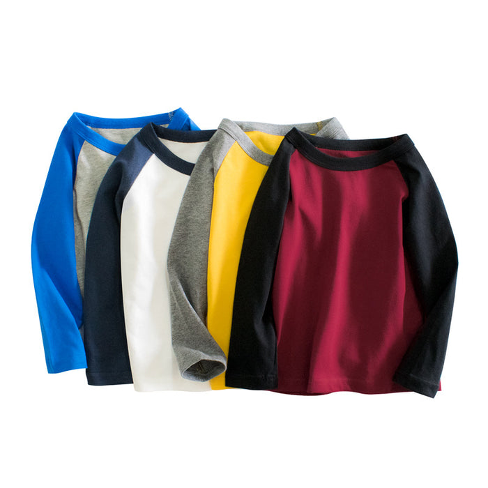 Wholesale Brand Children's Clothing New Children's Long Sleeved T-shirt Round Neck Solid Color Patchwork Sleeve Advertising Shirt JDC-CTS-SXZB008