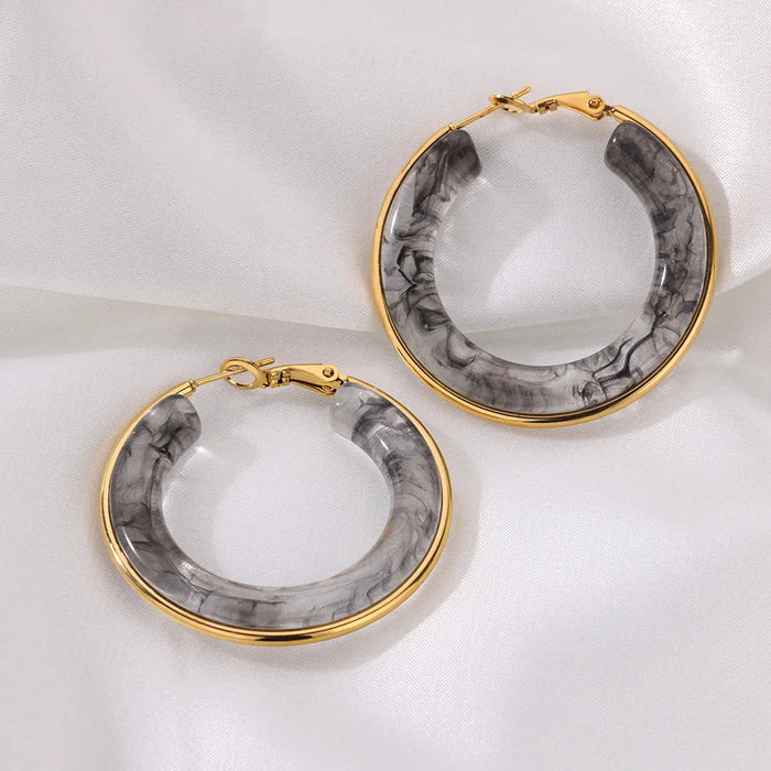 Wholesale Gradient Color RetroC-shaped Resin Earrings Stainless Steel
