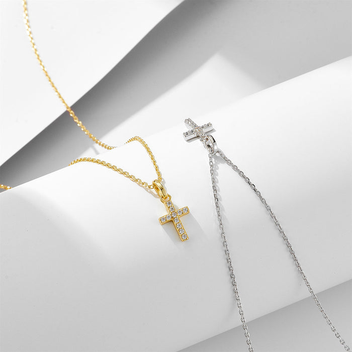 Wholesale Imitation Diamond Cross Sterling Silver Necklace Clavicle Chain