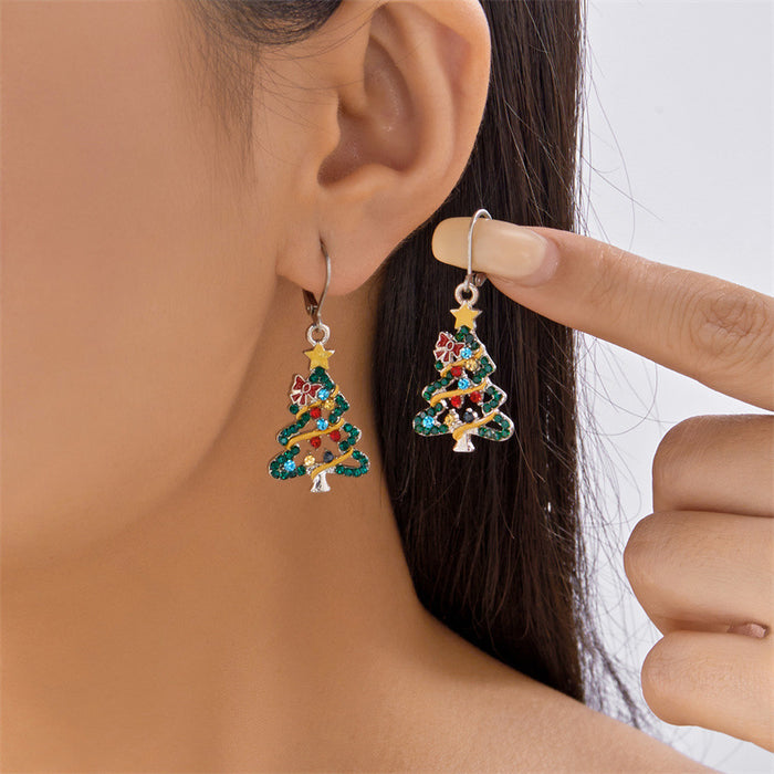 Wholesale Christmas Tree Rhinestone Drop Earring and Necklace Set Stylish