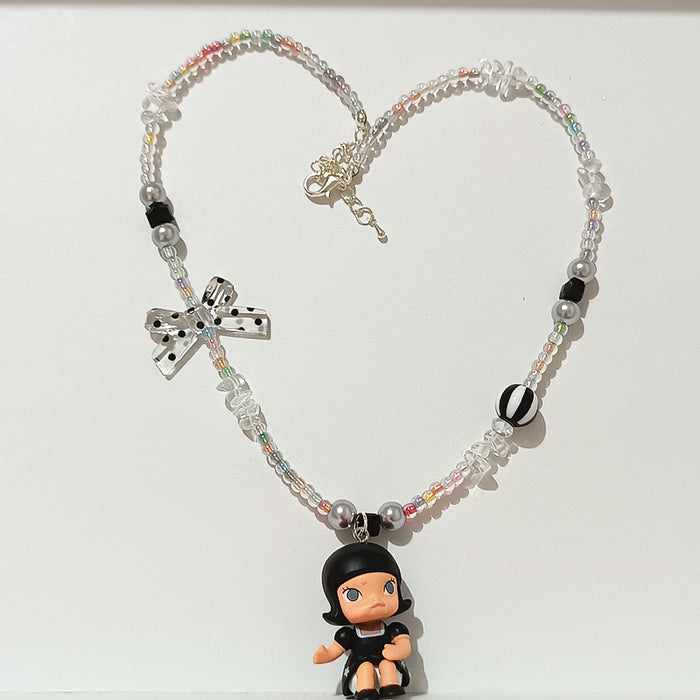 Wholesale Crystal Acrylic Beaded Classic Black and White Clown Little Witch Cute Grain Short Necklace