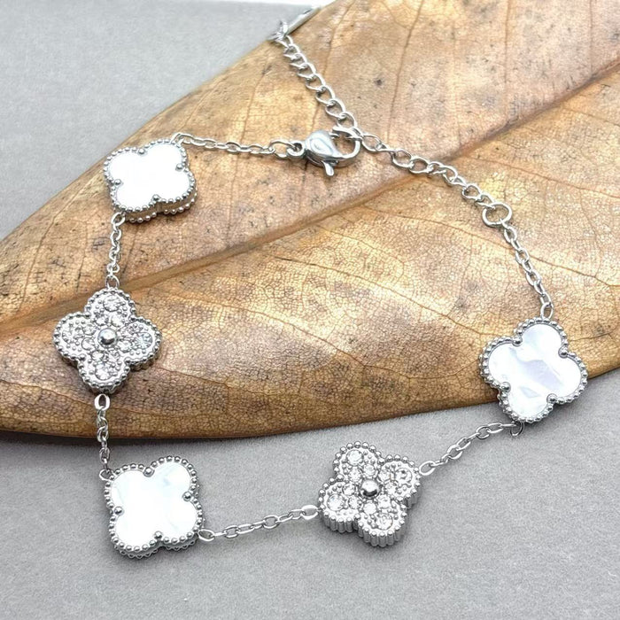 Wholesale Bracelet Lucky Flower Bracelet Steel Diamond Set Stainless Steel Five Flower Bracelet