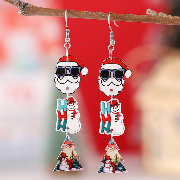 Wholesale Christmas  Christmas Tree Snowman Spliced Drop Earrings