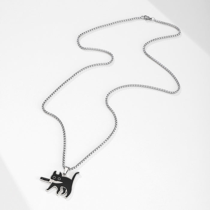 Wholesale Cross-border Halloween Knife-biting Cat Necklace Versatile Sweater Chain