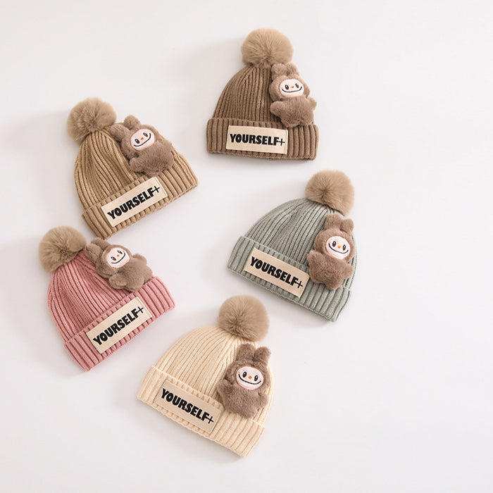 Wholesale Children' s hat winter knitted hat cartoon wool ball winter wool hat