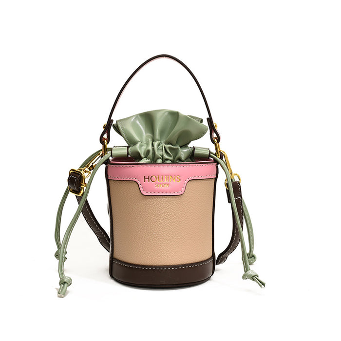 Wholesale Children's bag, contrasting color drawstring bucket bag, new retro crossbody bag for girls