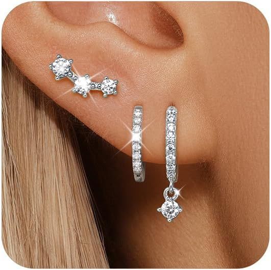 Wholesale Fashionable zircon inlaid earrings, light luxury, simple octagonal star geometric diamond inlaid pendant earrings, versatile