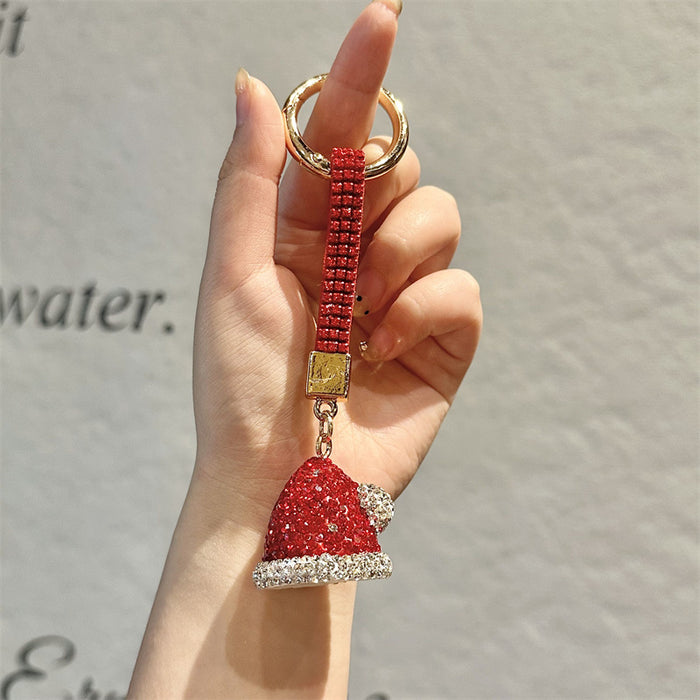 Wholesale Full Rhinestone Christmas Keychain Cartoon Christmas Tree Metal Key Ring