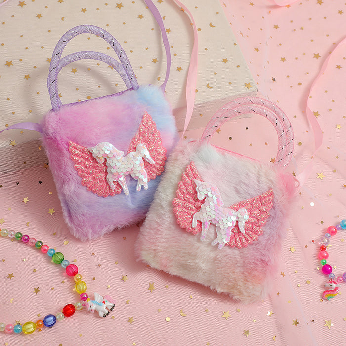 Wholesale Children' s Cartoon Unicorn Shoulder Bag Cute Girl' s Storage Crossbody Bag Daily Wear Plush Handbag Bag for Women