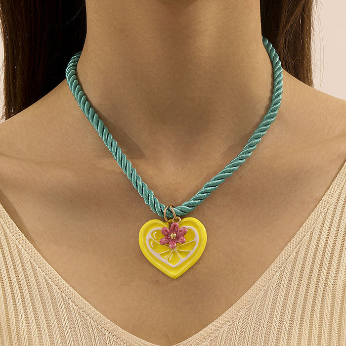 Wholesale Colorful rope heart-shaped sun daisy pendant necklace