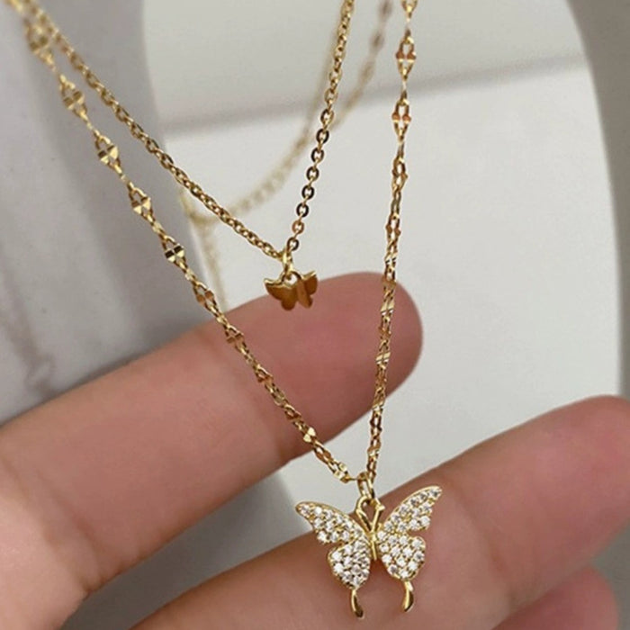 Wholesale Double-layer Butterfly Necklace Necklace Sweet Stacked Clavicle Chain