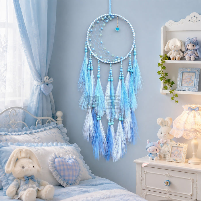 Wholesale Romantic Star Moon Dream Catcher Hand-Knitted Simulated Feather Wall Hanging Home Decor MOQ≥2