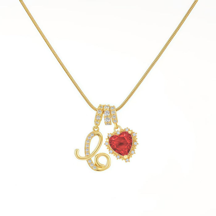 Wholesale Vintage letter red zircon heart necklace