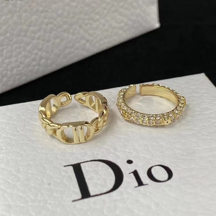 Wholesale Rhinestone adjustable open ring, brass material, fashionable and versatile ring