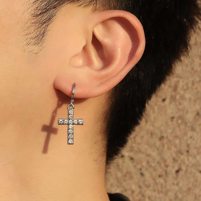 Wholesale Earnail Cross Gold Plated with Zirconia Charm Versatile Light Luxury Earring Accessories