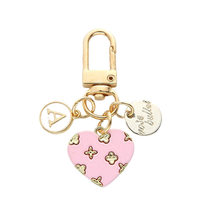 Wholesale alloy love keychain pendant hollow small flower letter round card accessories