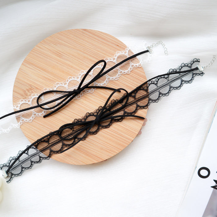 Wholesale Necklace, Female Bow Jewelry, Fairy White Black Lace Strap, Neck Strap, Short Clavicle Chain