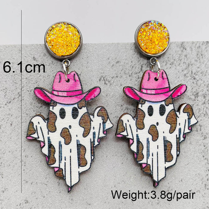 Wholesale Halloween Ghost Wooden Earrings JDC-ES-Chengy037