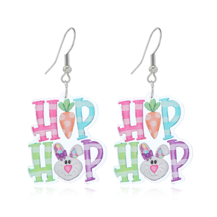 Wholesale cartoon character cute Big Ear Rabbit acrylic painted earrings niche simple personalized earrings