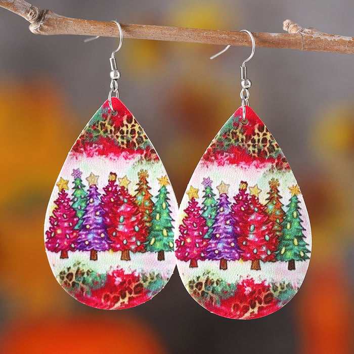 Wholesale  PU Printed Water Drop Drop Earrings JDC-ES-ChuLian008