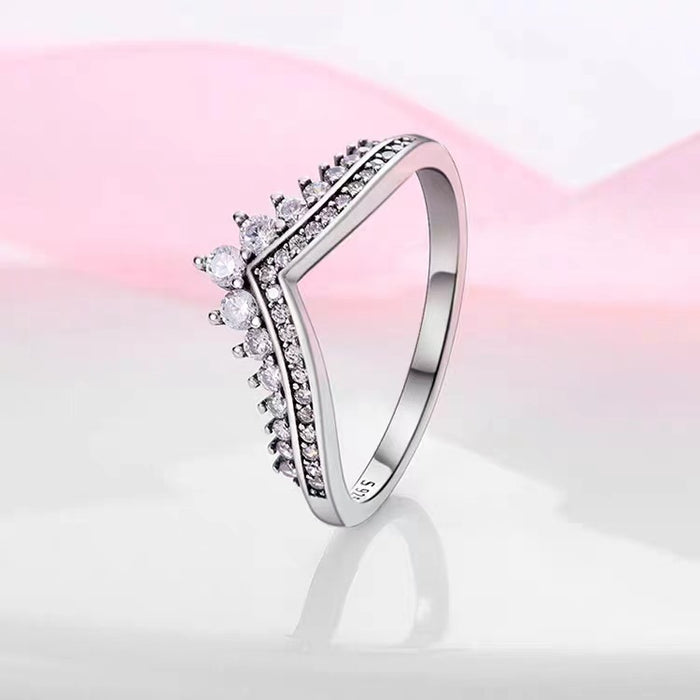 Wholesale 925 silver diamond platinum rose gold shiny princess wish ring ring female