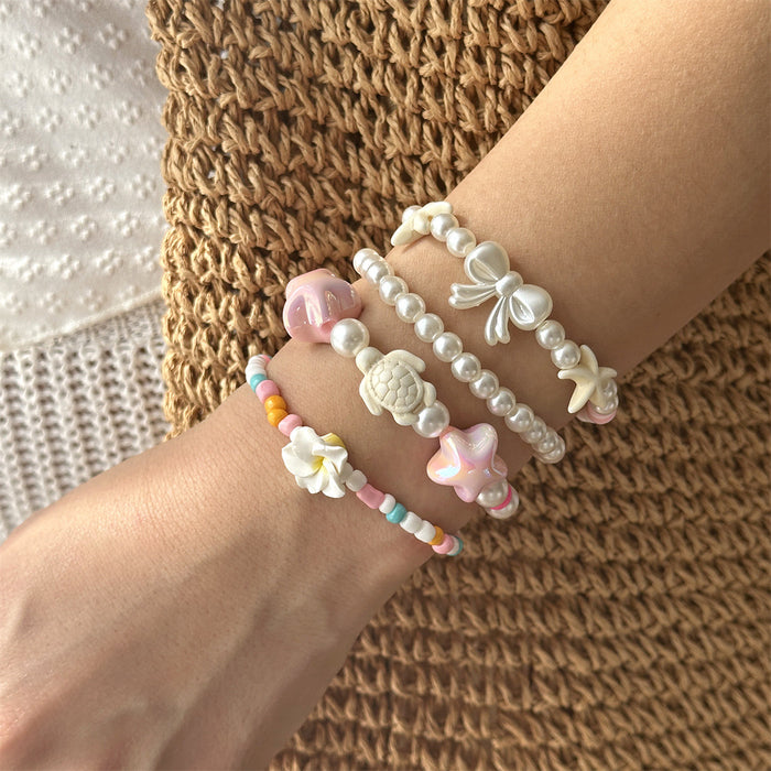 Wholesale Bohemian Glass Bead Bracelet Set For Women Starfish Shell Turtle Beach Vacation Jewelry Accessory Boutique Resale Gift