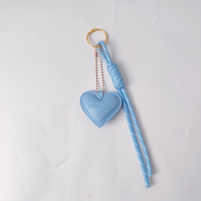 Wholesale Heart Shaped PU Leather Bag Charm Keychain Black Embossed With Braided Rope Car Hanging Ornament Boutique Resale Gift