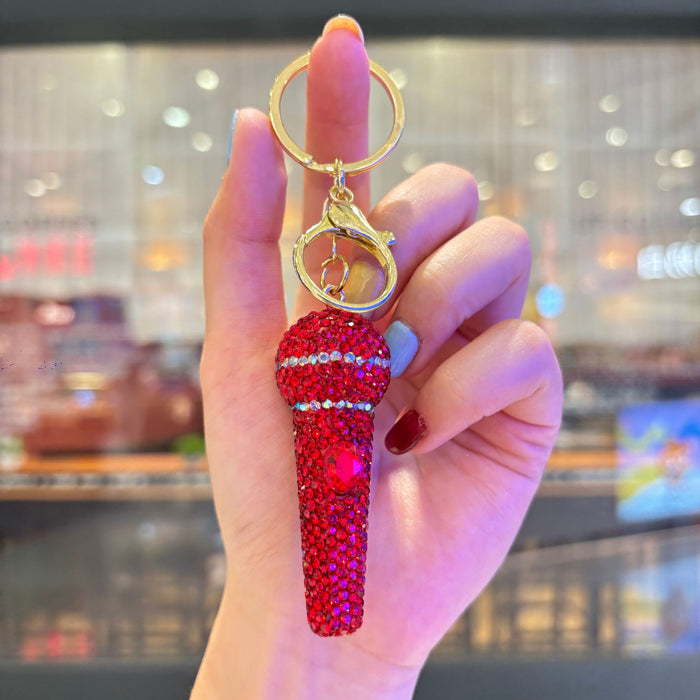 Wholesale Fashion Rhinestone 3D Microphone Keychain Bag Charm For Women Gift For Couple Boutique Resale