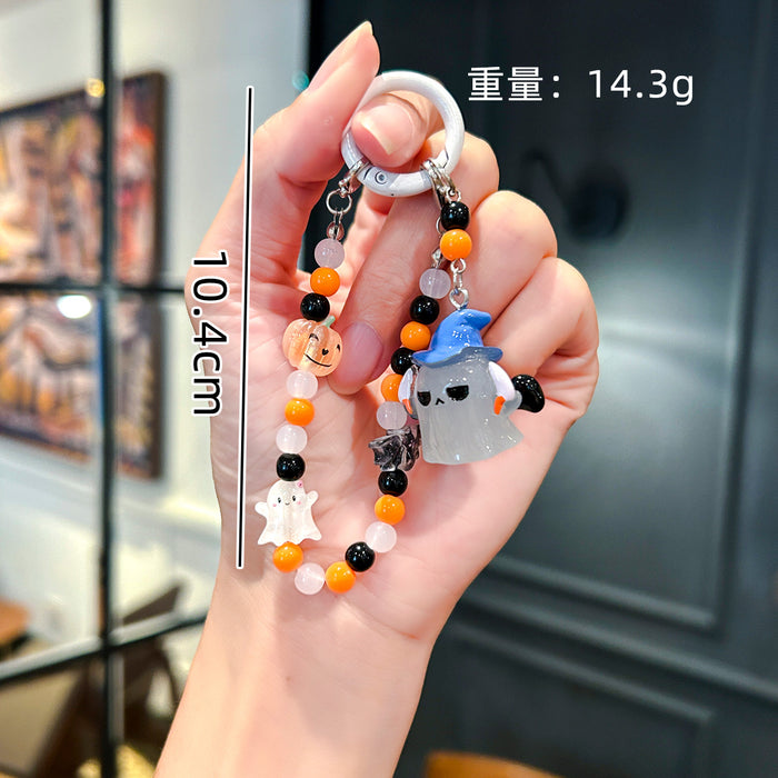 Wholesale Cartoon Ghost Pendant Mobile Phone Lanyard Beaded Candy Color Pendant Handmade Key Chain Lanyard