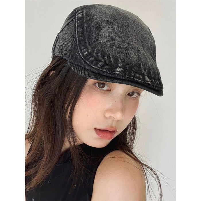 Wholesale Washed denim big brimmed beret, newsboy hat
