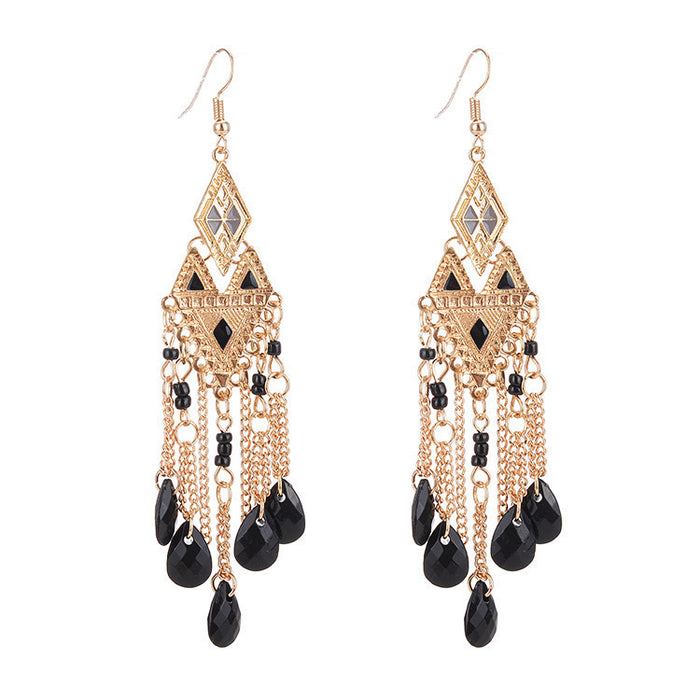 Wholesale Long tassel chain earrings, fashionable and personalized feather earrings, niche ethnic style ear hooks and earrings