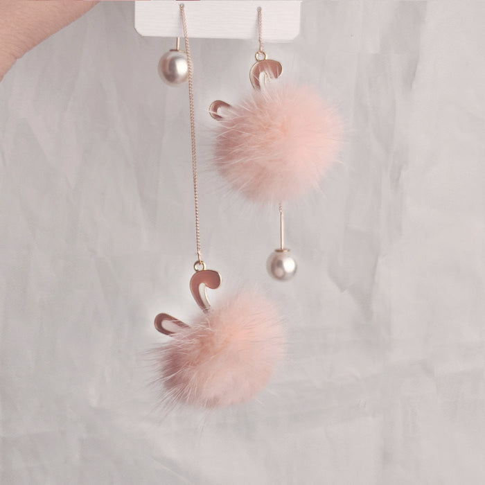 Wholesale Cute  Rabbit Mink Hair Ball Long Earrings Tassel Plush Earrings