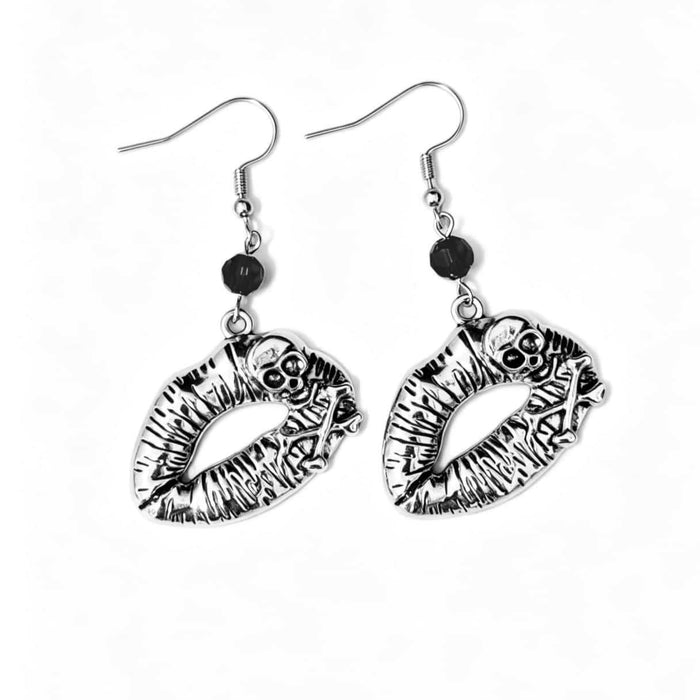 Wholesale Zinc Alloy Gothic Punk Skull Lip Earrings For Women  Jewelry Accessory Electroplated Boutique Resale