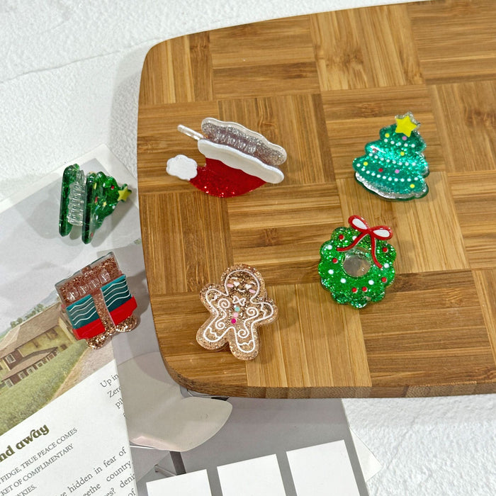 Wholesale Christmas Acrylic Kids Hair Clips Cute Santa Gingerbread Small Flat Grippers Party Hair Accessory For Resale