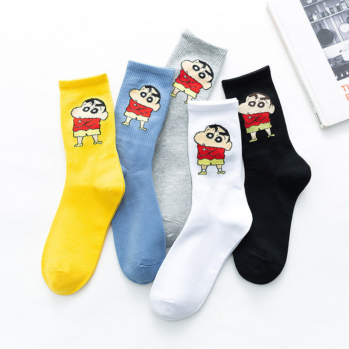 Wholesale Socks men's and women's long socks cartoon street versatile sweat absorbing cute student socks men's and women's mid tube socks