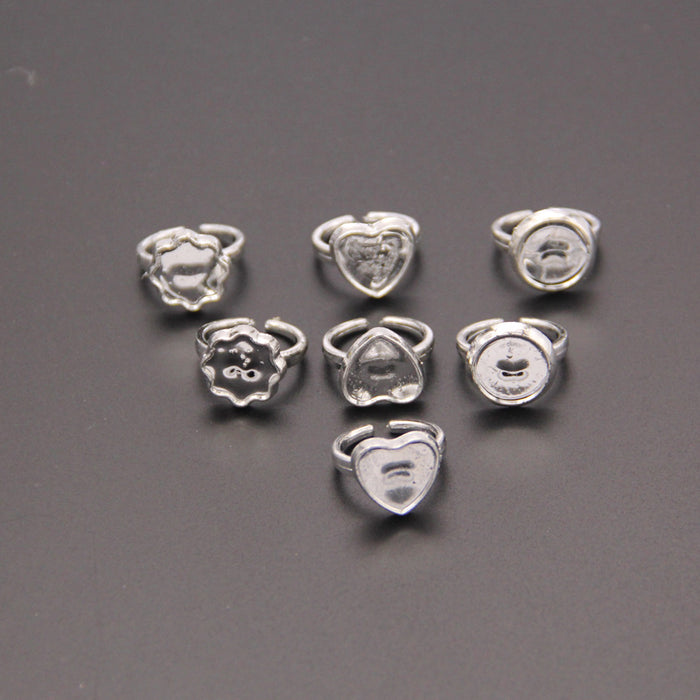 Wholesale 100pcs Drop glue sticker printing children' s ring plastic ring heart-shaped blank acrylic plastic plating silver ring