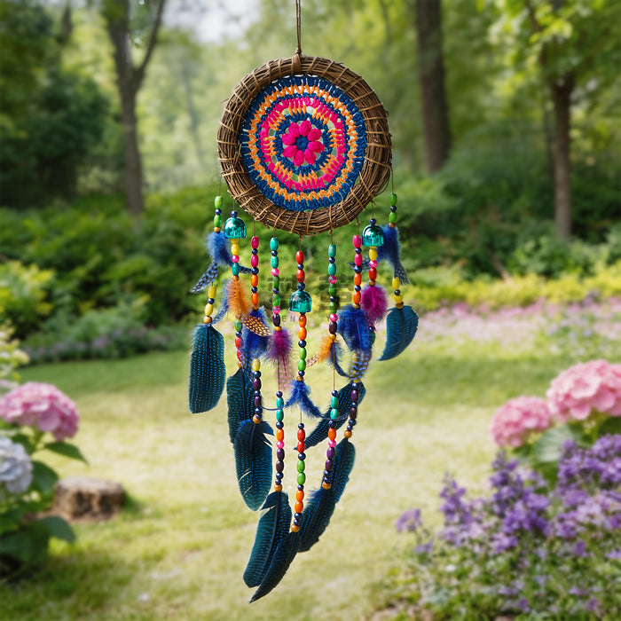 Wholesale Bohemian Crochet Flower Dreamcatcher Wall Decor with Feathers and Beads MOQ≥2